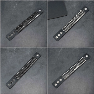 Bracelet en cuir punk avec pointes argentées, chaînes en métal et boutons-pression