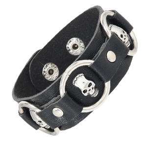 Bracelet punk 4 pièces en cuir pour homme avec anneaux tête de mort et clous en métal