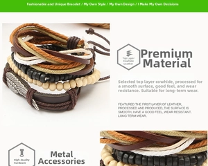 Detail of multi-layer leather bracelet with wing pendant and adjustable wooden beads