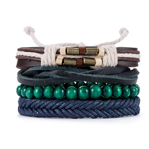 Ensemble de Bracelets en Cuir Style Ethnique Multicouche Vintage Fait à la Main Tressé Unisexe Bijoux de Mode Souvenir