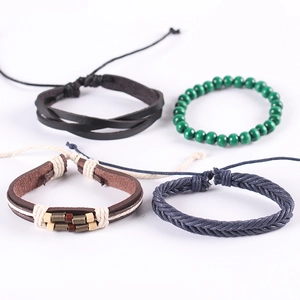 Set de bracelets multicouches en cuir bohème avec perles ethniques et cordes tressées