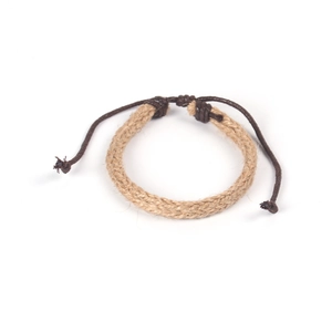 Detailed view of handmade braided jute bracelet with adjustable wax cord slide knot