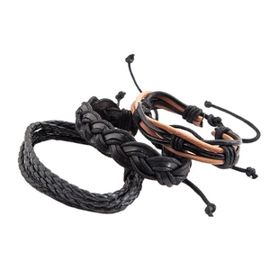 Dreiteiliges Retro-Lederarmband-Set für Herren in Schwarz und Braun im Casual-Stil