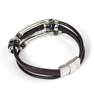 Retro multi-layer leather bracelet with turquoise style beads and magnetic buckle