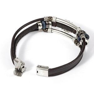 Vintage multilayer leather bracelet for men featuring turquoise beads and metal charms