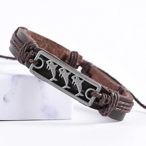 Retro multi-layer brown leather bracelet set with dolphin silver metal plate