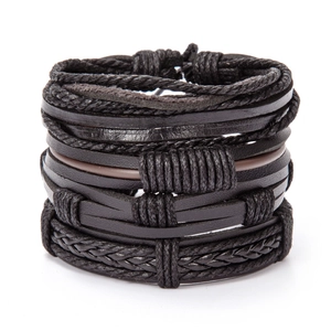 Ensemble de Bracelets en Cuir Multicouches Vintage pour Hommes Femmes Bracelets Enveloppants Punk Tissés à la Main Avec Perles en Bois Pendentifs en Alliage Bijoux de Mode Cadeau