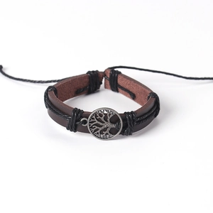Set de bracelets multicouches en cuir marron fait main avec breloque Arbre de Vie