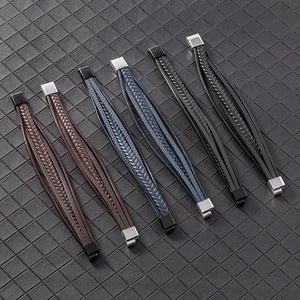 Bracelets multicouches en cuir tressé pour hommes avec fermoir magnétique en alliage