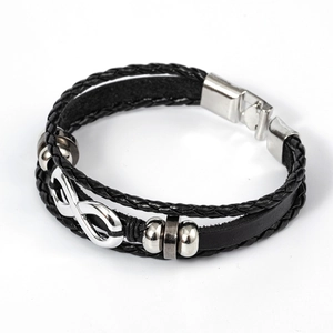 Punk multilayer woven leather bracelet with silver infinity symbol and magnetic clasp