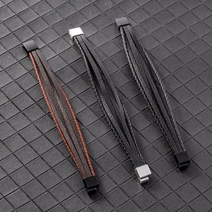 Three multilayer braided leather bracelets with secure magnetic metal clasps for men