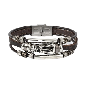 Bracelet punk en cuir tressé pour homme avec tête de dragon et fermoir en acier