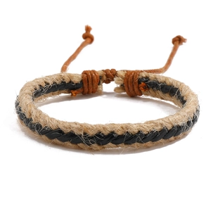 Ethnic woven hemp rope bracelet with adjustable cord and bohemian style design