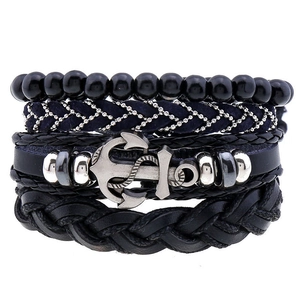Vintage Nautical Anchor Braided Cowhide Leather Multi-layer Bracelet For Men Alloy Chain Punk Style Hand Rope Wristband Jewelry