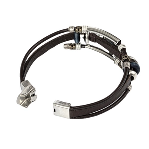 Bracelet multicouche en cuir tressé pour hommes avec tête de dragon en acier inoxydable