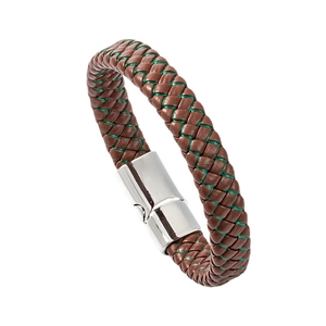 Mehrlagiges geflochtenes Lederarmband für Herren in Braun und Grün mit Magnetverschluss