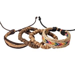 Multilayer bohemian hand-woven bracelets with coconut shells, wood beads and ethnic patterns