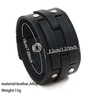 Detailed punk leather bracelet view with dimensions 18cm length and 3.5cm width specs