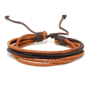 Handmade tree of life multilayer leather bracelet with orange and brown woven cords