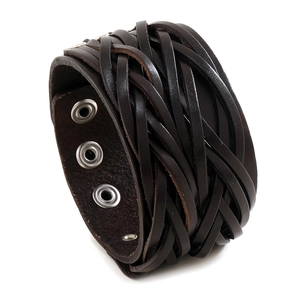 Vintage geflochtenes Lederarmband für Herren mit verstellbaren Metallknöpfen in Dunkelbraun