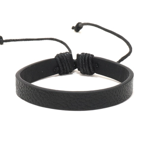 Punk style DIY men's braided black leather bracelet with infinity symbol and adjustable cord