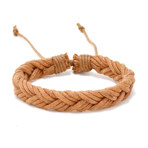 Handmade multilayer light brown braided leather rope bracelet with adjustable cord