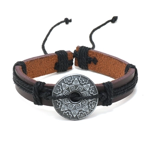Men's retro multilayer braided leather bracelet with ethnic totem metal charm
