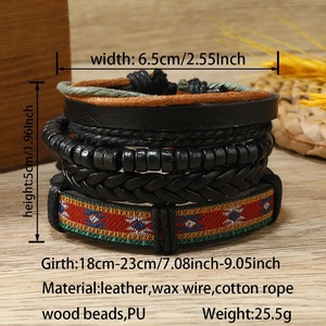 Spécifications détaillées de taille pour l'ensemble de bracelets bohèmes en cuir