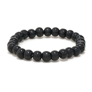 Men vintage multilayered beaded leather bracelet with black wooden beads and wood charms
