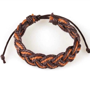 Handmade men's vintage brown braided leather bracelet with adjustable cord knots