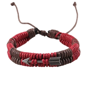 Vintage Braided Wax Rope Bracelet For Women Retro Alloy Arrow Pendant Red Brown Cord Adjustable Wristband Fashion Jewelry Gift