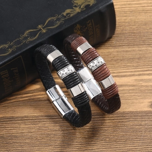 Vintage Herren Geflochtenes Lederarmband Mit Legierung Magnetschließe Geometrische Mode Handschellen Armband Schmuck Geschenk