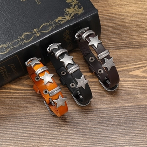 Retro leather bracelets with metal star studs and buckle closures in three vintage colors