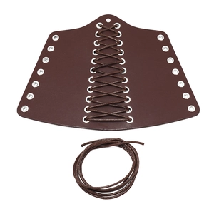 Brown punk leather wristband with silver metal eyelets and adjustable lacing cords
