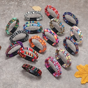 Bohemian woven fabric bracelets with magnetic clasps and autumn leaf decor