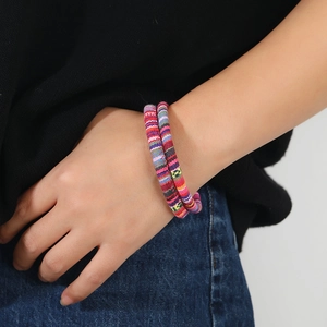 Bohemian colorful woven wrap bracelet with ethnic fabric stripes and magnetic clasp
