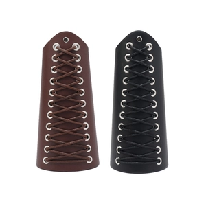 Punk Men Leather Wristband Double Row Rivet Braided Wax Thread Bracer Retro Arm Guard Cosplay Gothic Costume Accessories