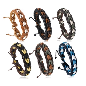 Handmade Woven Leather Bracelet Ethnic Retro Adjustable Cord Bangle Set For Men Women Beach Casual Jewelry