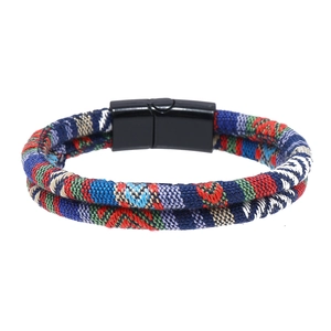 Ethnic bohemian woven multi-strand bracelet with a matte black magnetic clasp for women