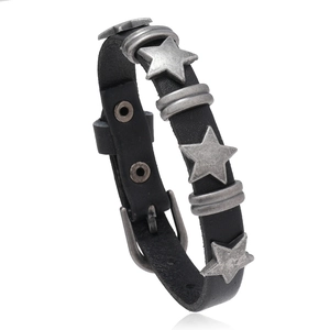 Vintage Punk Leather Star Rivet Bracelet For Men Women Handmade Alloy Adjustable Rock Belt Strap Wristband Jewelry