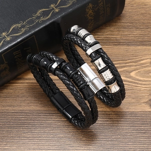 Men's Vintage Double Layer Braided PU Leather Bracelet With Alloy Magnetic Clasp Handmade Punk Style Wristband Jewelry
