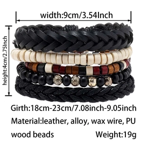 Tableau des tailles détaillé pour bracelets bohèmes multicouches en cuir avec mesures