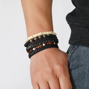 Bracelet multicouche de style bohème en cuir tressé et perles pour femmes et hommes