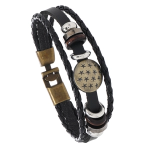 Bracelet multicouche pour hommes fait main avec motifs étoilés et boucle métallique