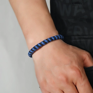 Minimalist blue and black twisted wax rope woven bracelet for men and women