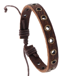 Vintage Mens Leather Braided Bracelet With Alloy Eyelets Rivets Punk Adjustable Rock Wrap Wristband Fashion Jewelry Gift