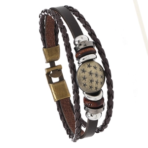 Bracelet multicouche en cuir tressé pour homme avec boucle en bronze gravée d'une étoile