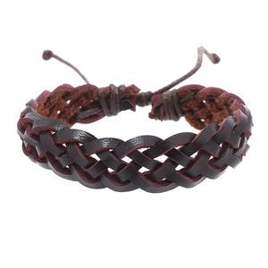 Vintage men's dark brown multilayer braided leather bracelet with adjustable closure system