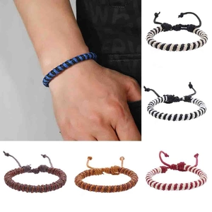 Handmade Woven Cowhide Leather Rope Bracelet Vintage Ethnic Style Adjustable Wrap Wristband For Men Women Retro Jewelry
