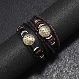 Bracelet en Cuir Tressé pour Homme Vintage Multicouche Boucle en Alliage d'Étoile Fait Main Style Punk Retro Bijoux Cadeau